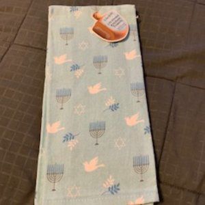 set of 2 Chanukah dish towels   Menorahs, Stars of David and White Doves